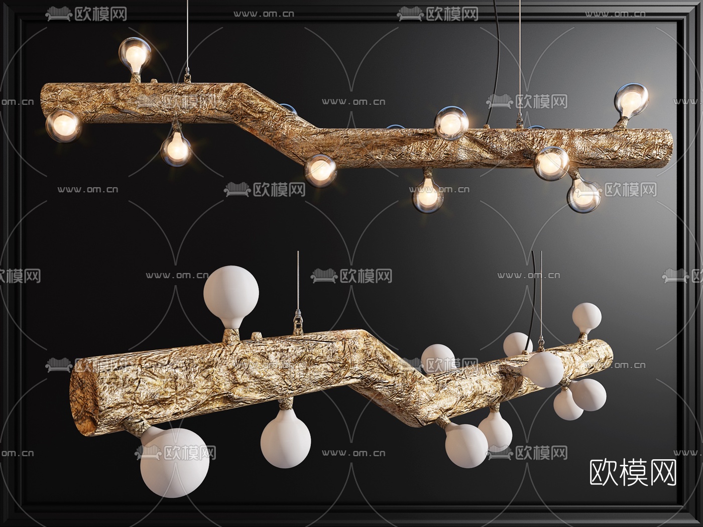 北欧旧木灯泡装饰吊灯3d模型下载