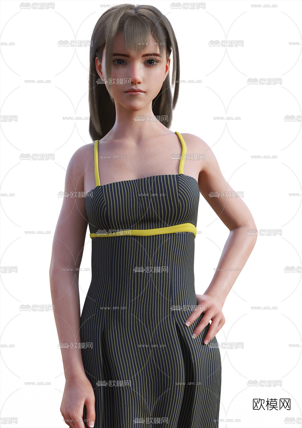 现代长裙女性人物3d模型下载（渲染图2）