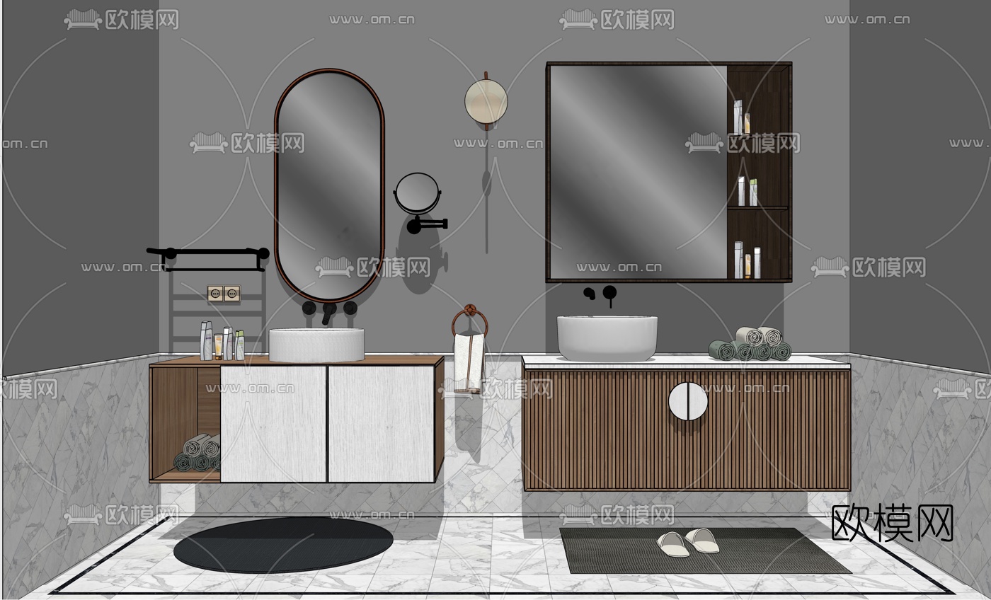 北欧浴室洗手台su模型下载