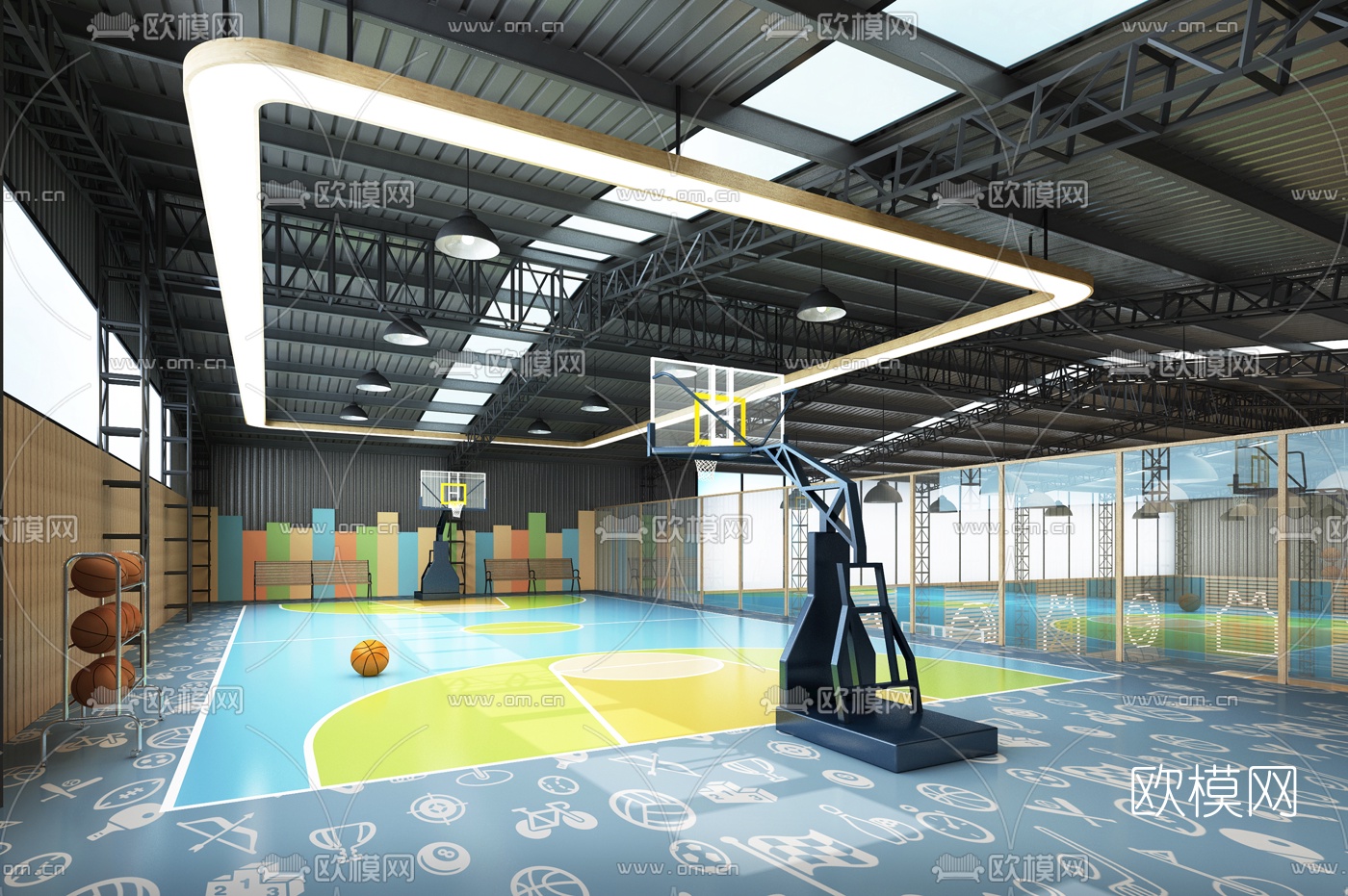 工业风儿童室内篮球场3d模型