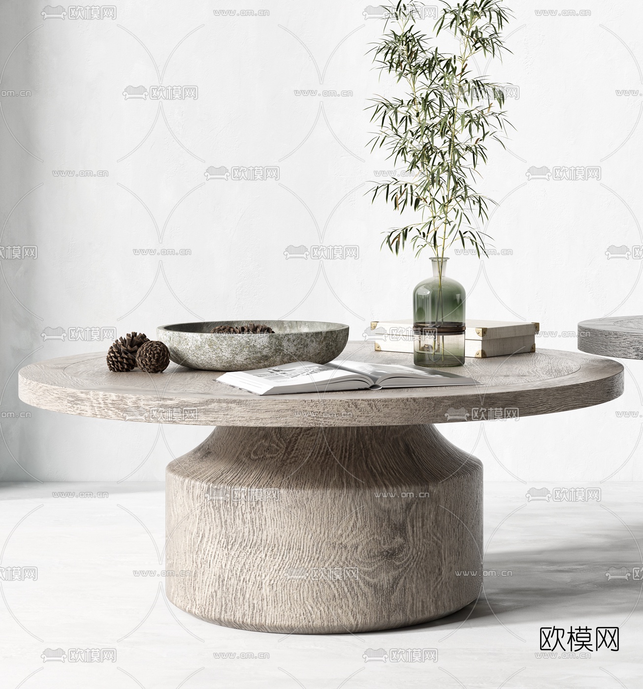 现代原木圆形茶几3d模型