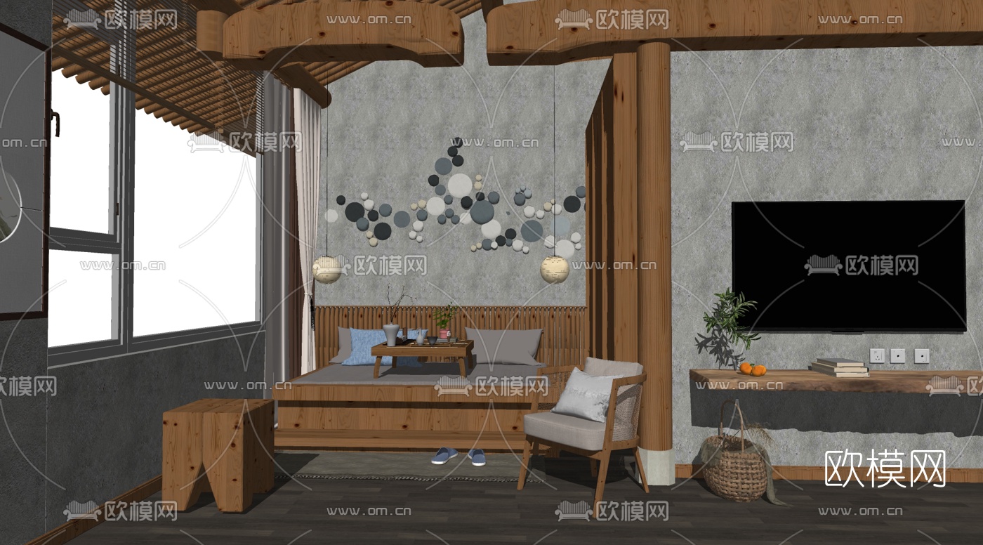 现代民宿su模型下载（渲染图2）