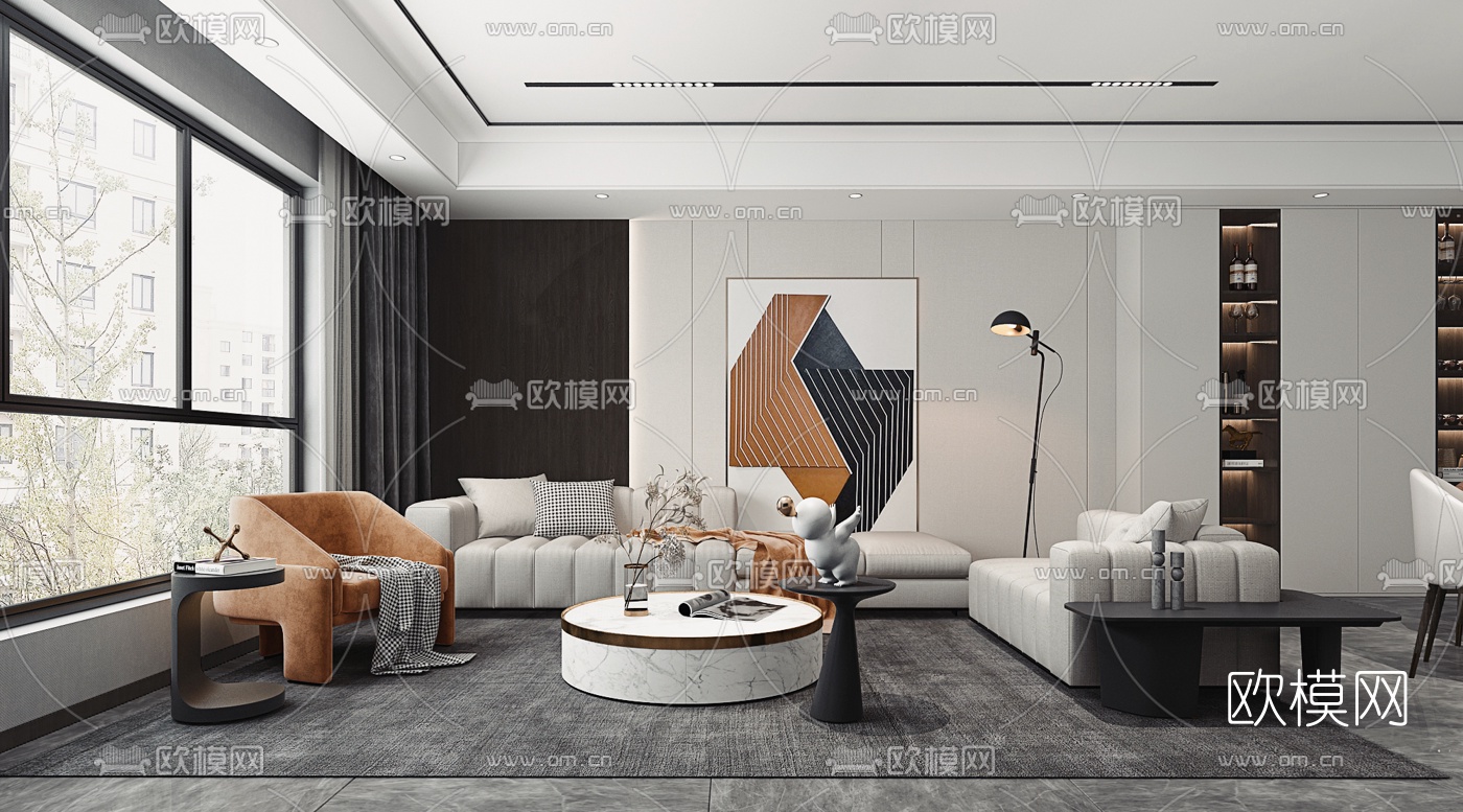 现代客厅餐厅厨房3d模型