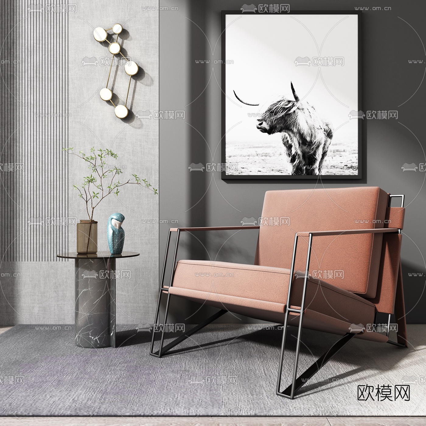 现代休闲椅边几壁灯3d模型下载