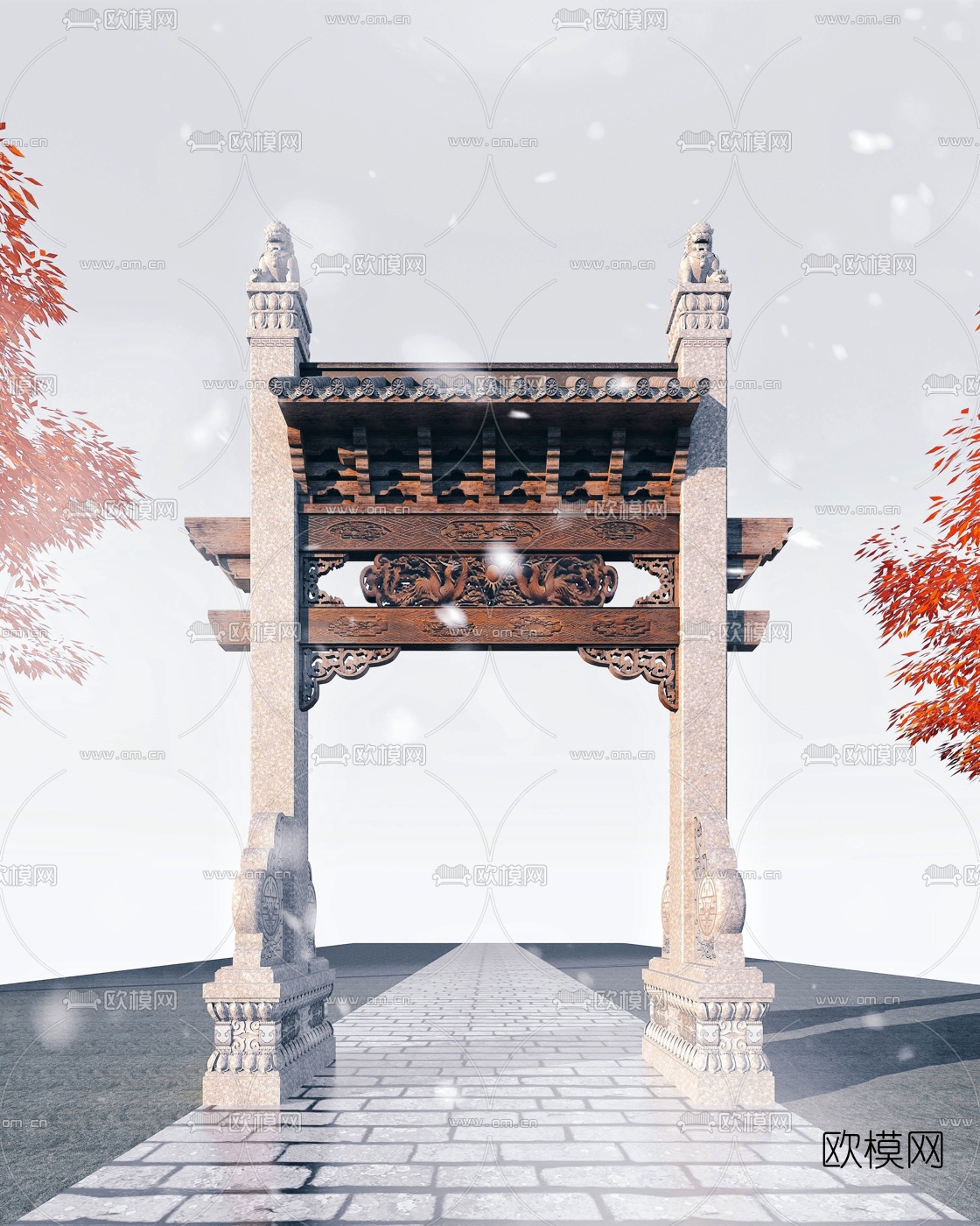 中式古建牌坊3d模型下载