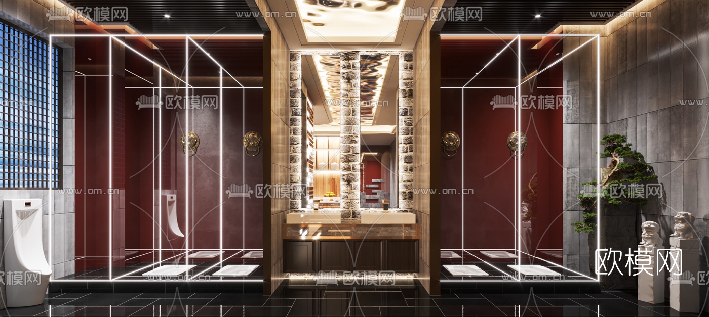 新中式轻奢酒店卫生间3d模型