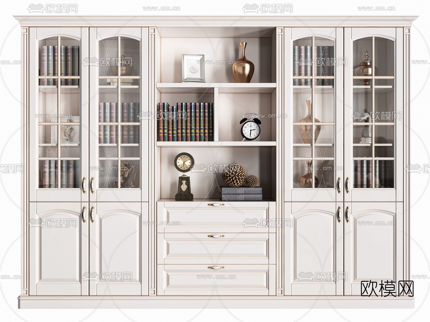 简欧实木书柜3d模型下载（渲染图3）