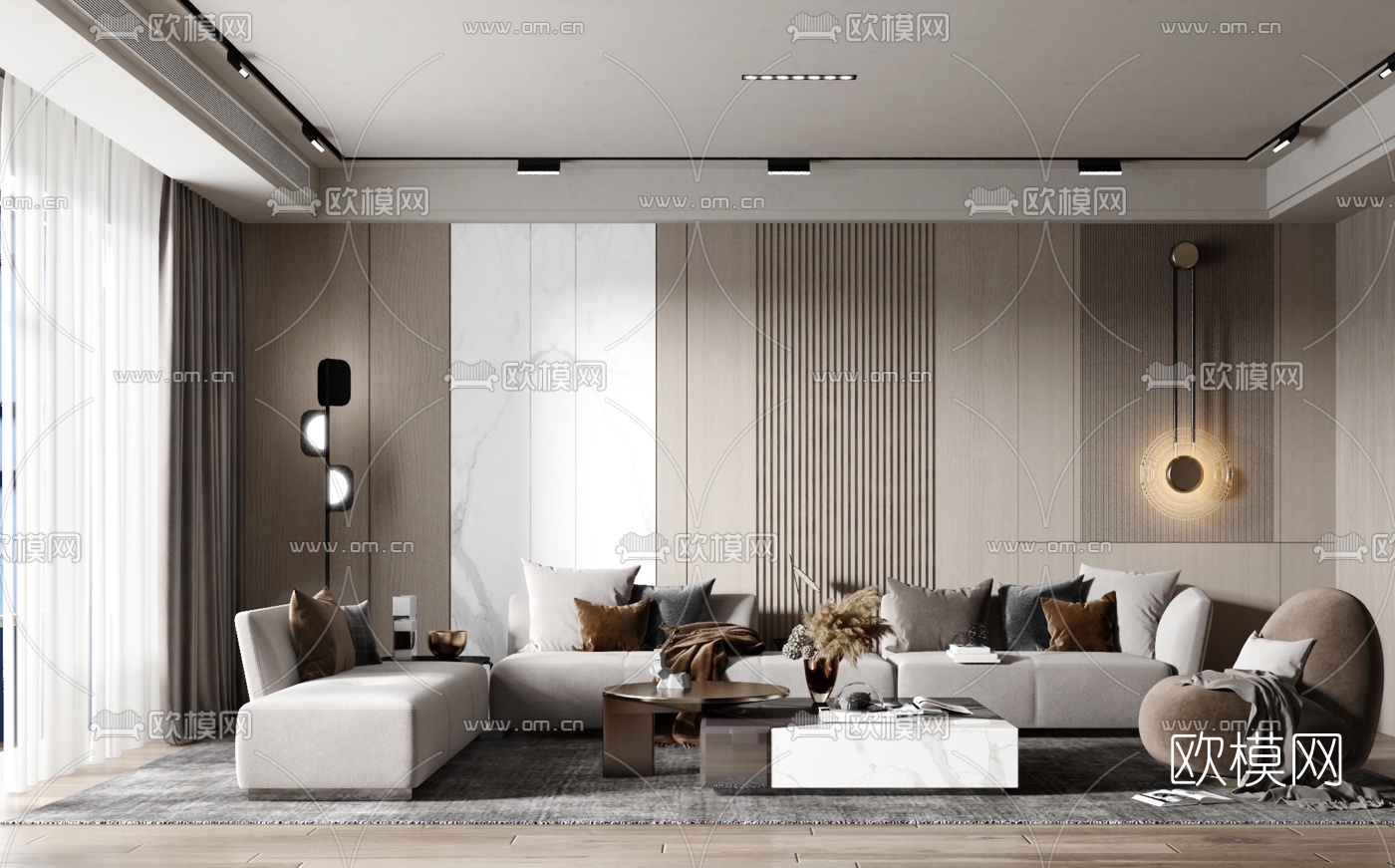 现代布艺拐角沙发组合3d模型下载