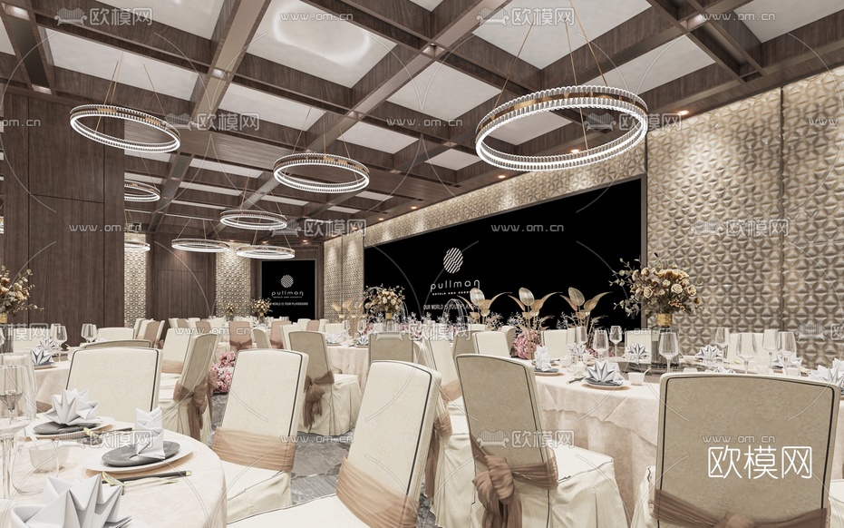 现代轻奢酒店宴会厅3d模型下载(渲染图6)