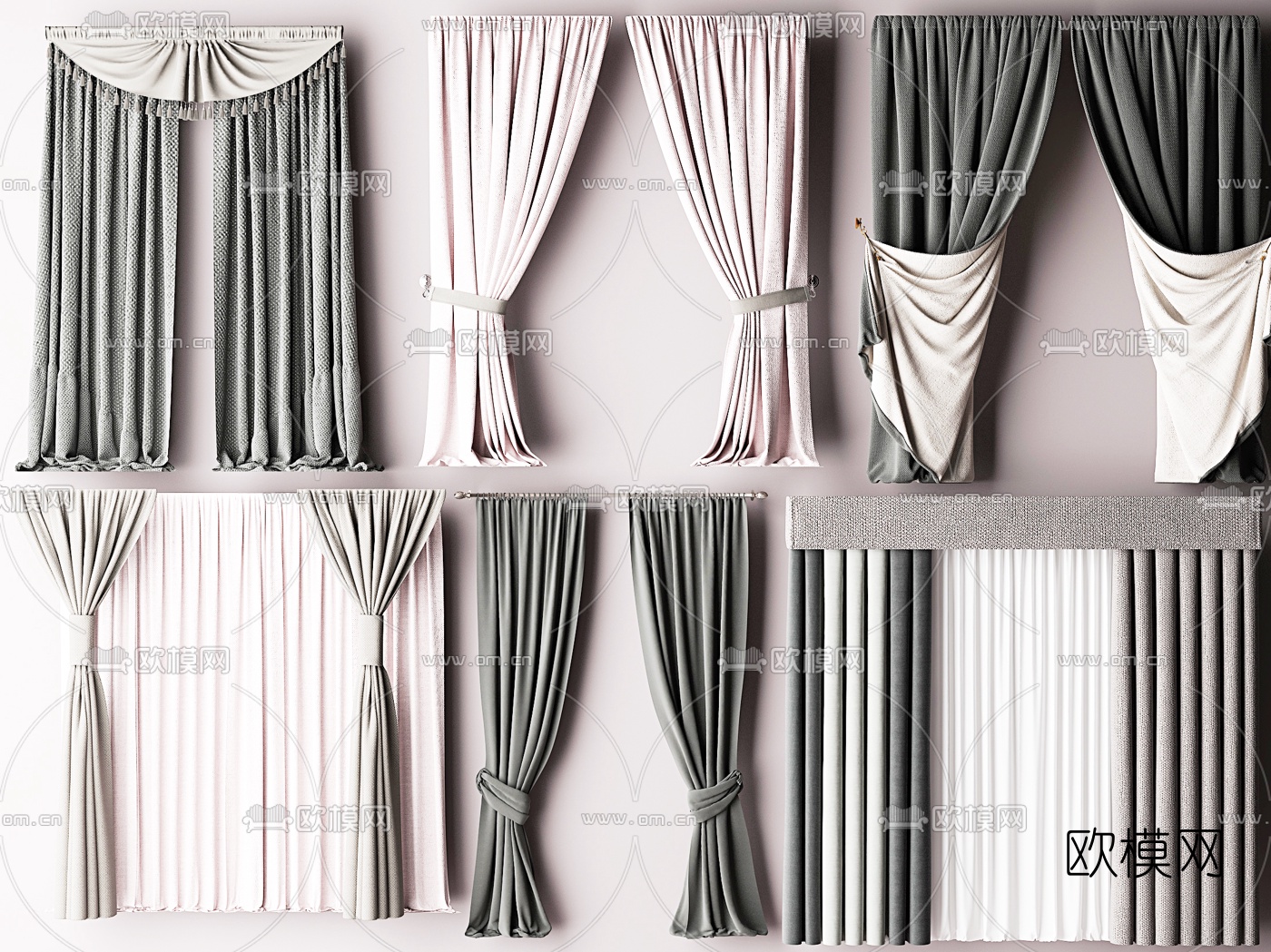 北欧纱帘拉帘3d模型下载