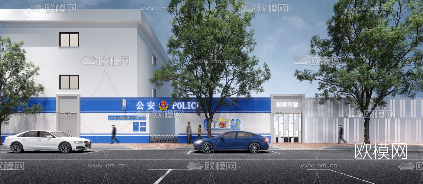 现代公安局外观3d模型下载（渲染图1）