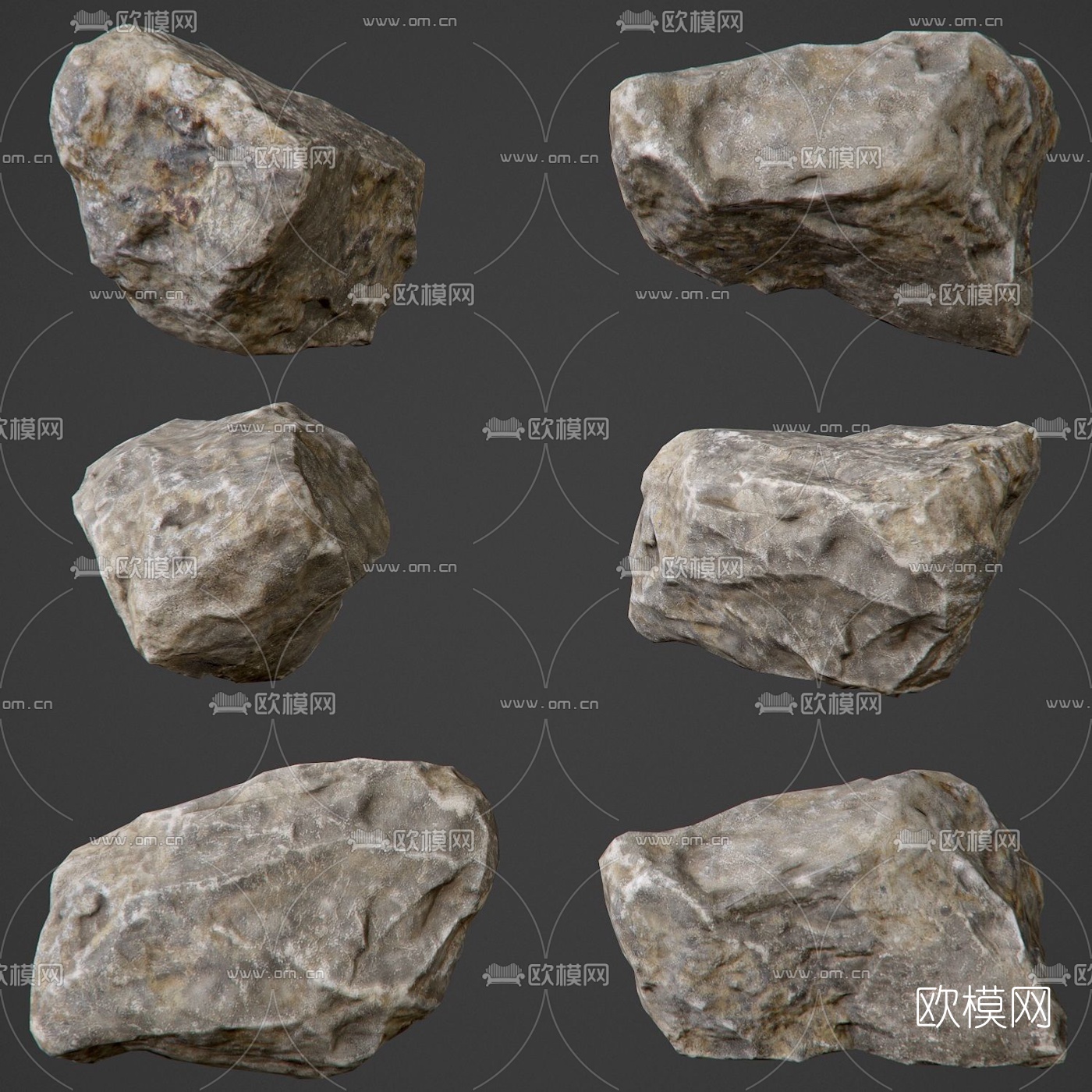 现代石头石块小品3d模型下载