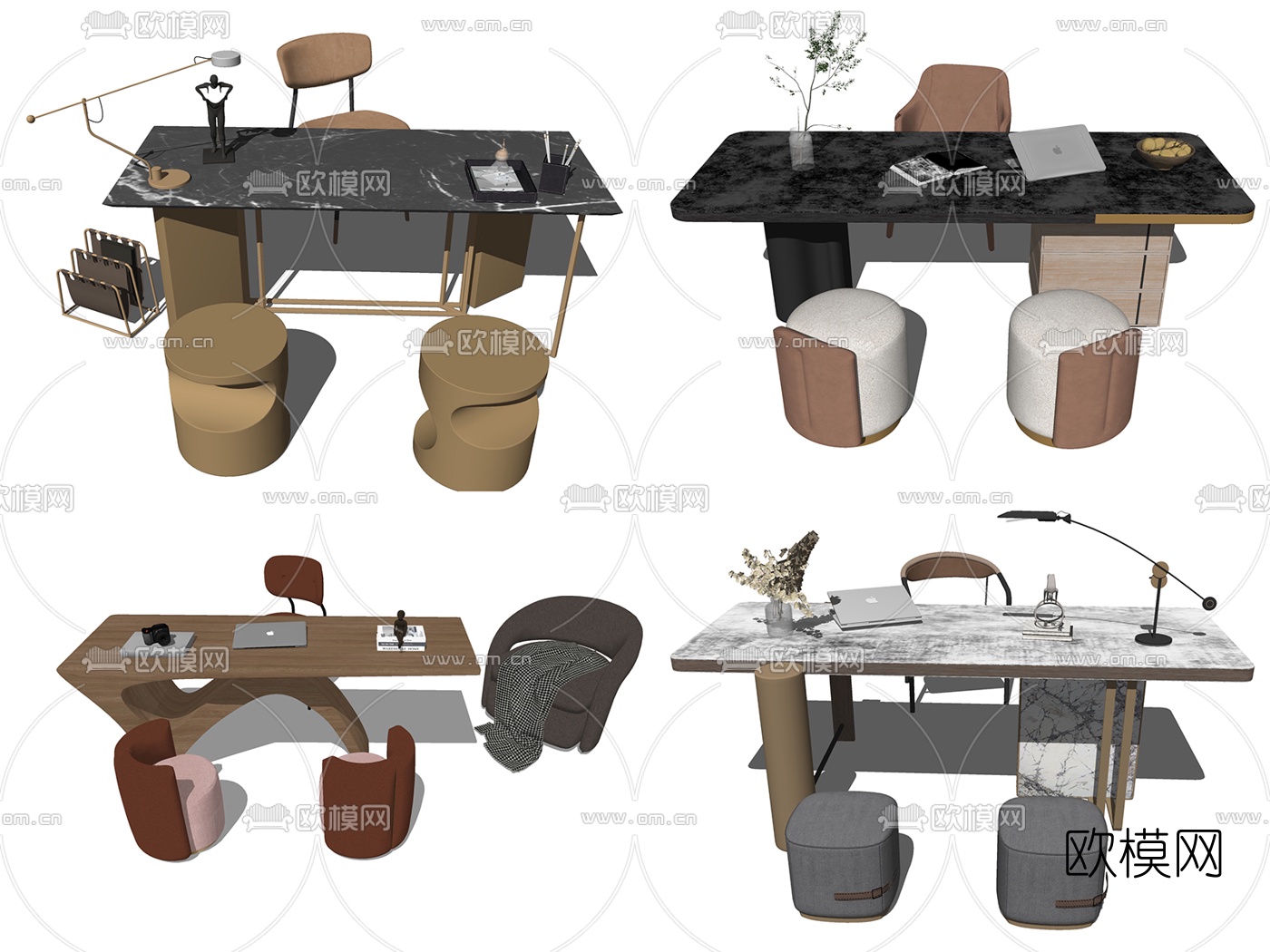 新中式茶桌椅su模型下载