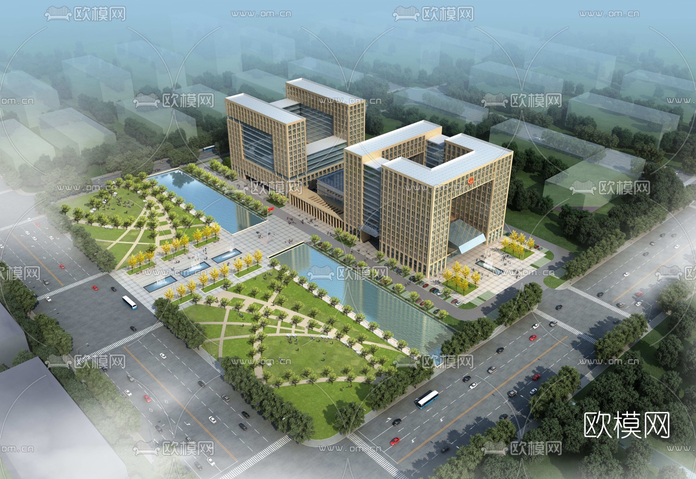现代行政楼鸟瞰3d模型下载_ID10188592_3dmax免费模型-欧模网