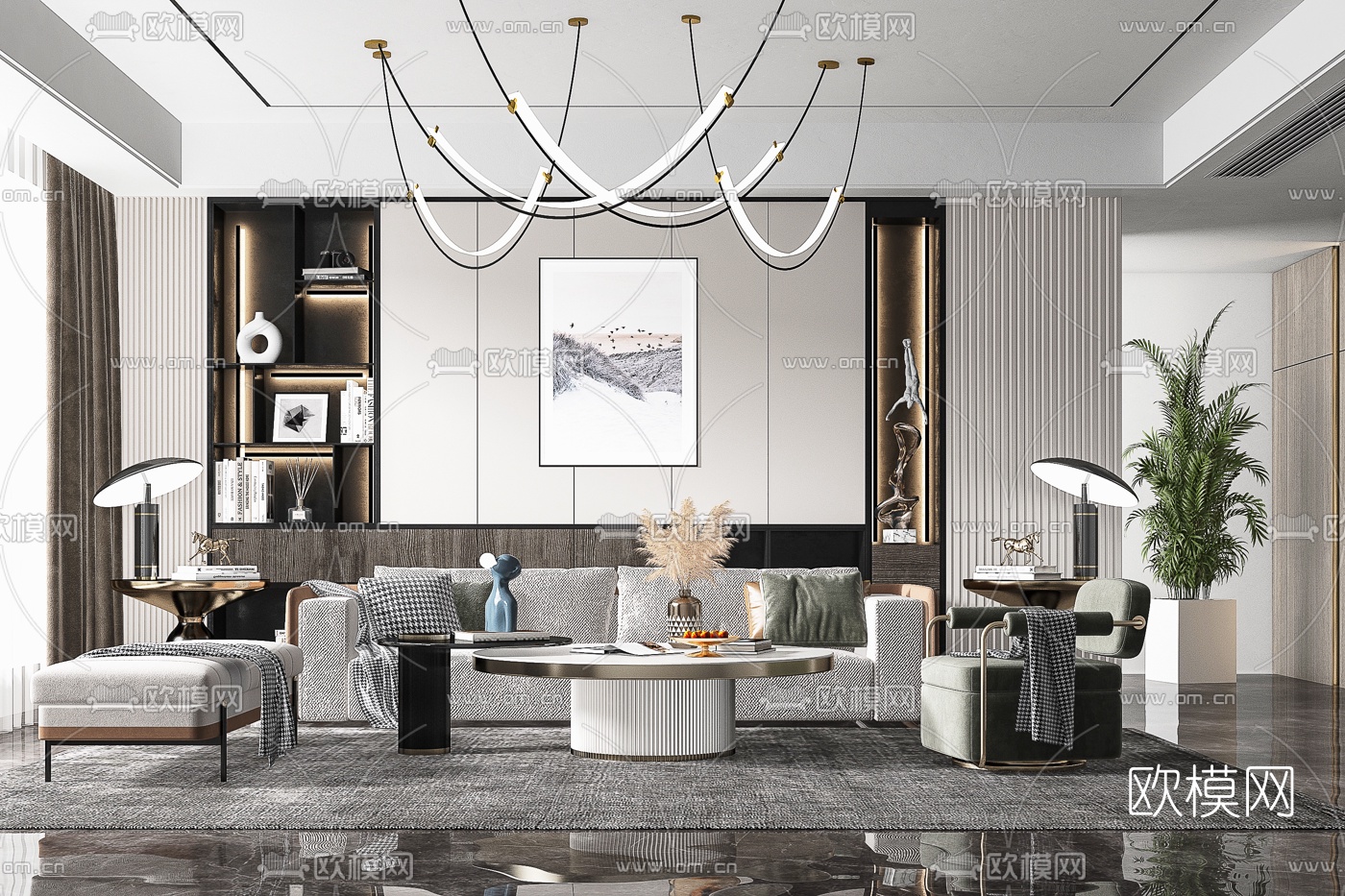 现代布艺沙发组合3d模型下载