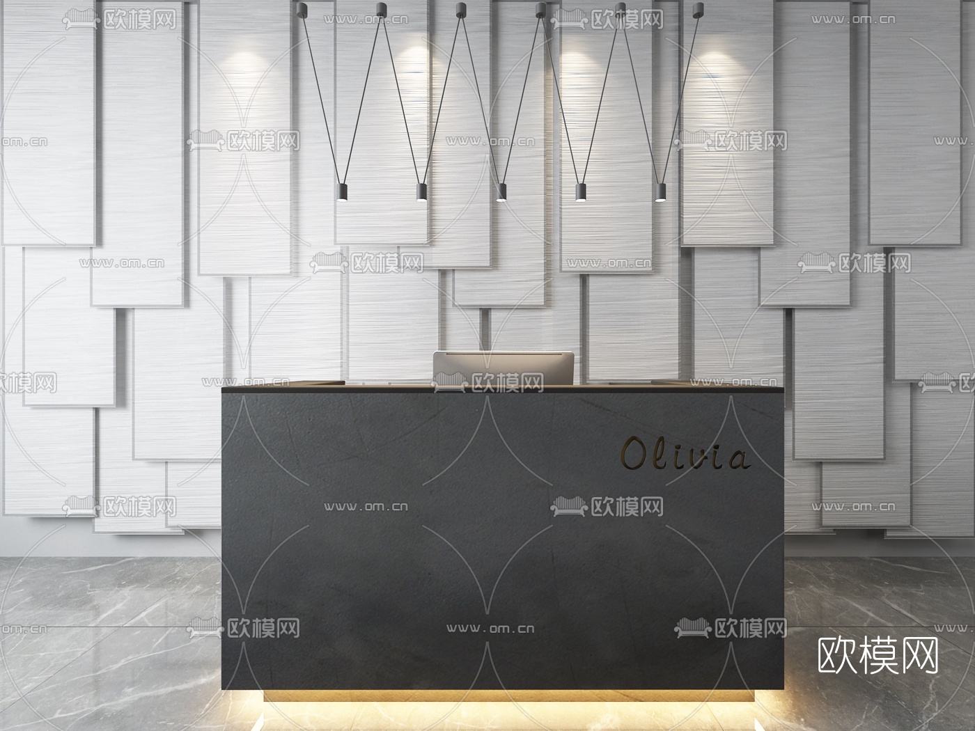 现代接待台3d模型下载