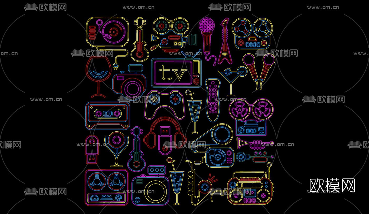 现代商业街店铺霓虹灯su模型下载