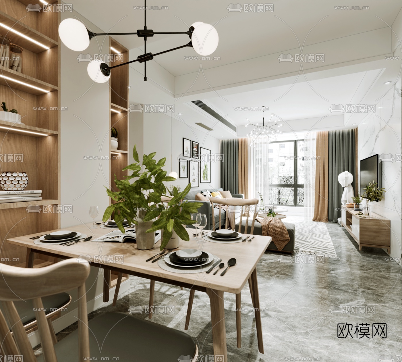 北欧简约客厅餐厅3d模型