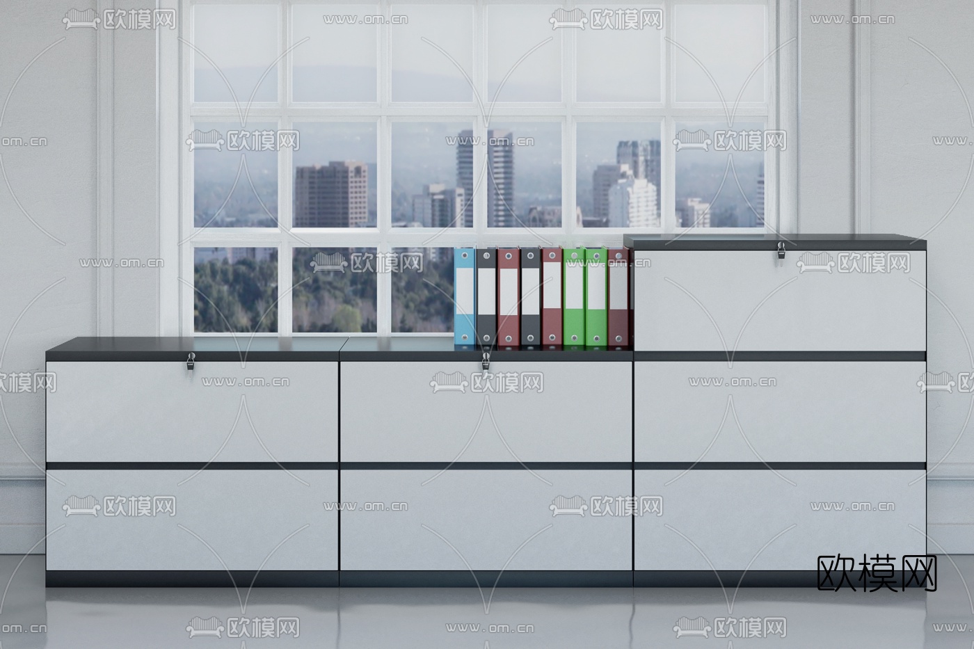 现代资料柜文件柜3d模型下载（渲染图2）