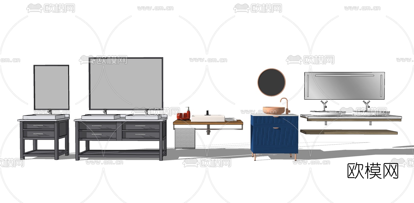 现代浴室柜洗手台su模型下载