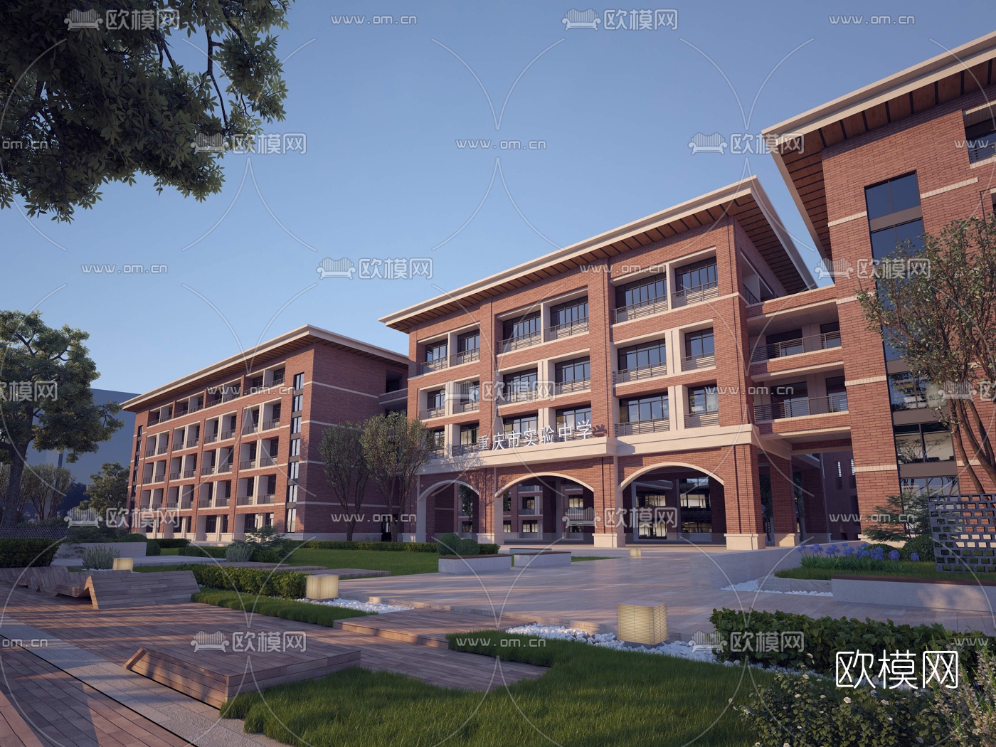 现代学校教学楼外观3d模型