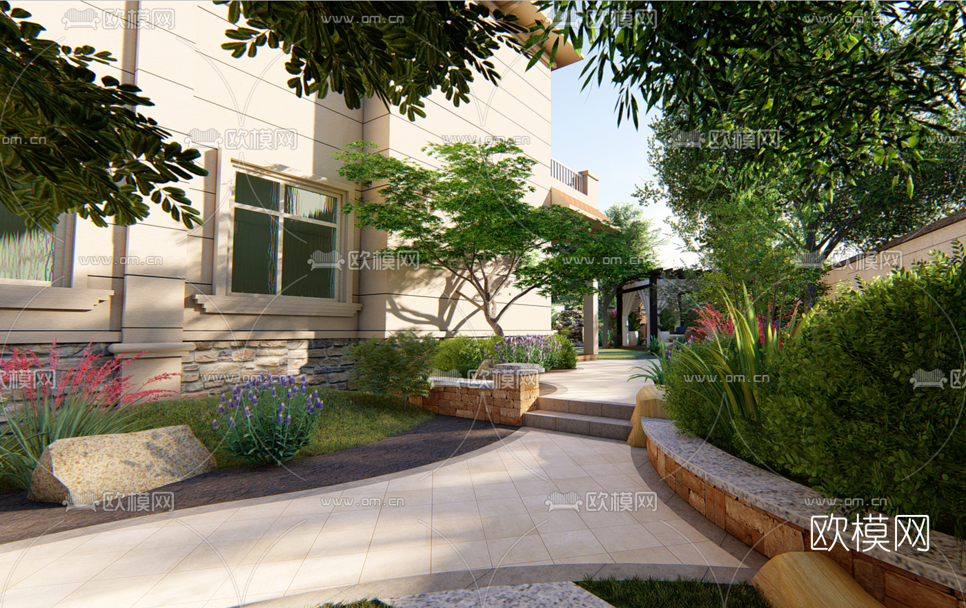 美式庭院景观su模型下载（渲染图1）
