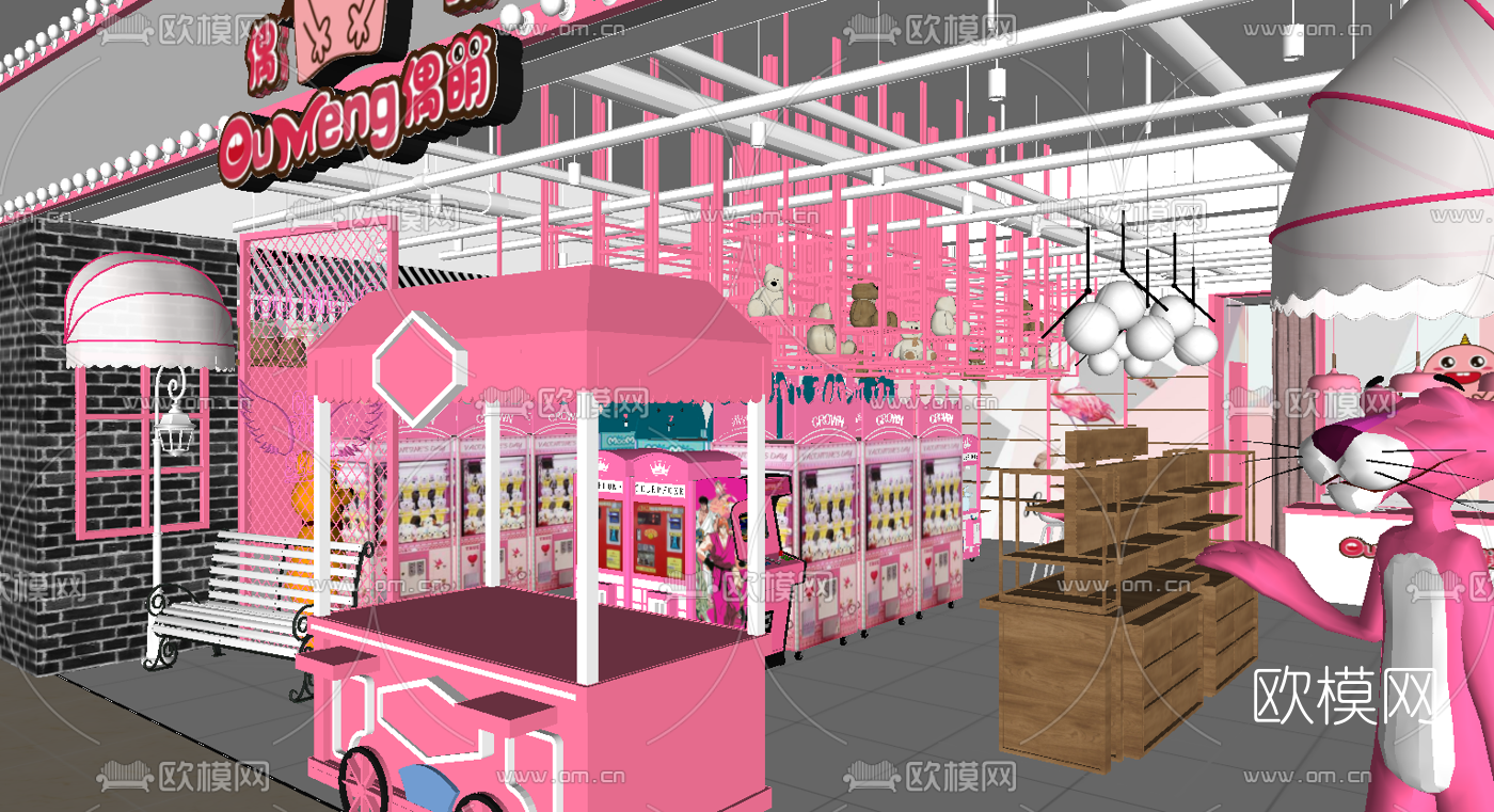 现代儿童夹娃娃厅su模型下载（渲染图3）