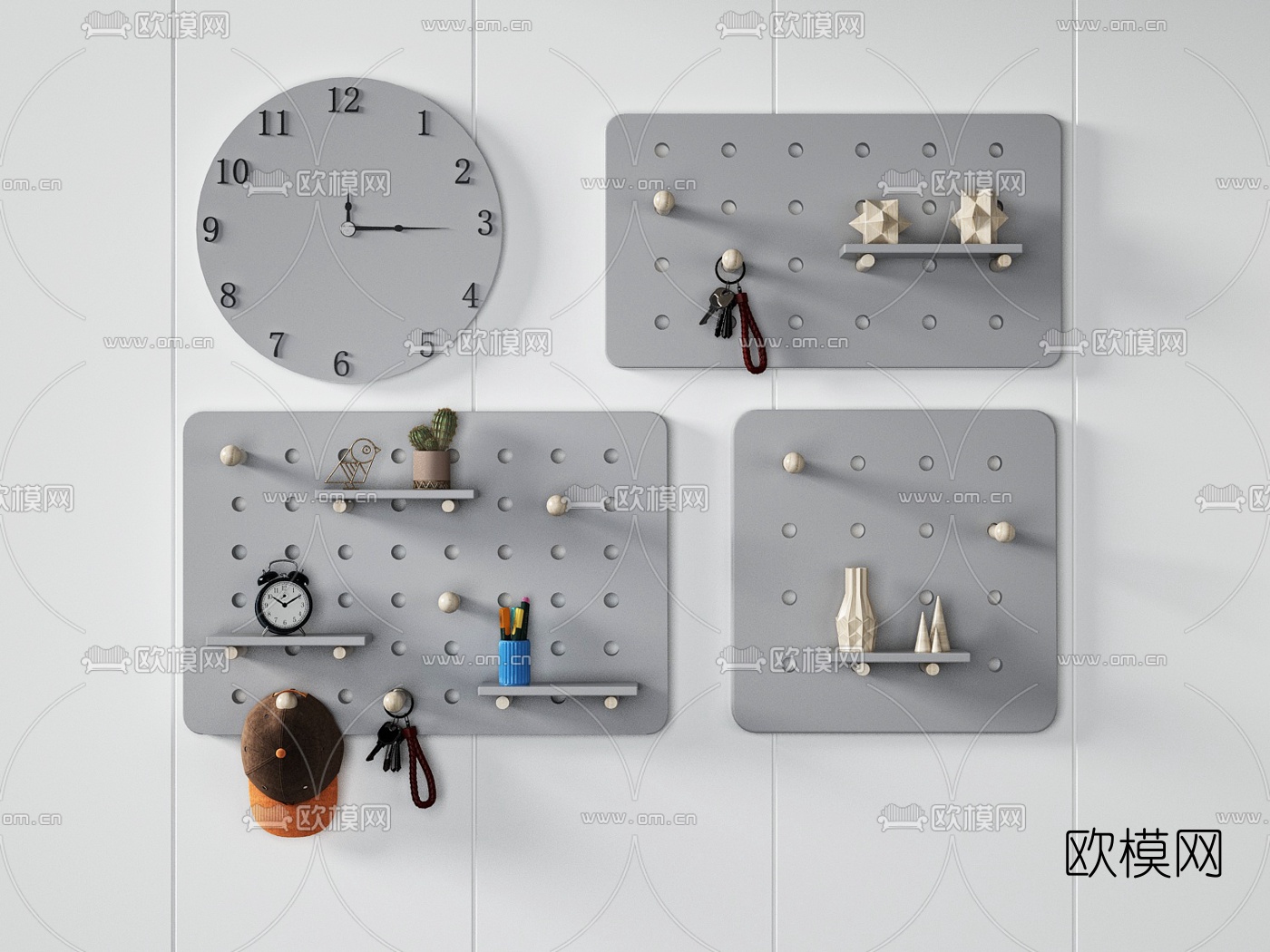 北欧洞洞板壁挂置物架3d模型下载（渲染图2）