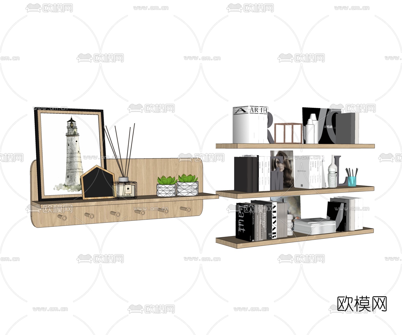 北欧实木装饰架su模型下载