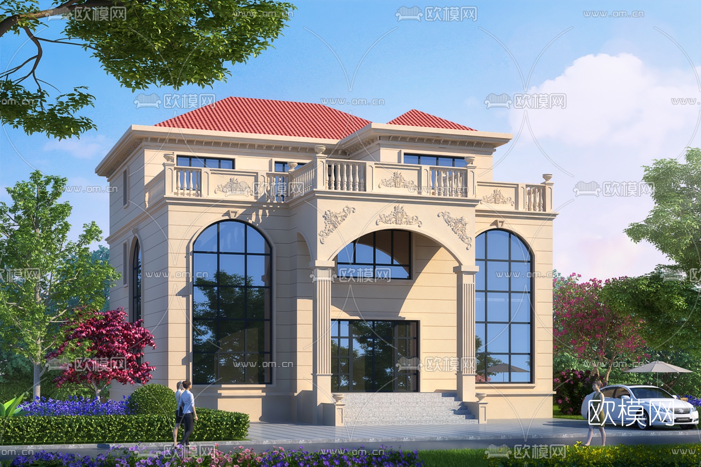 简欧独栋别墅外观3d模型下载