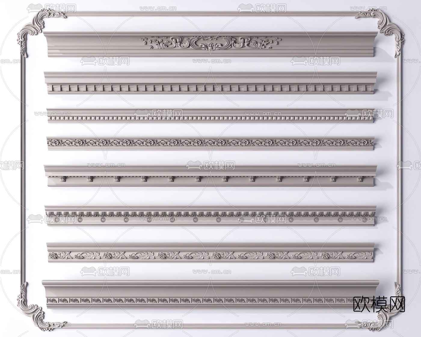 欧式石膏雕花线条角线3d模型下载