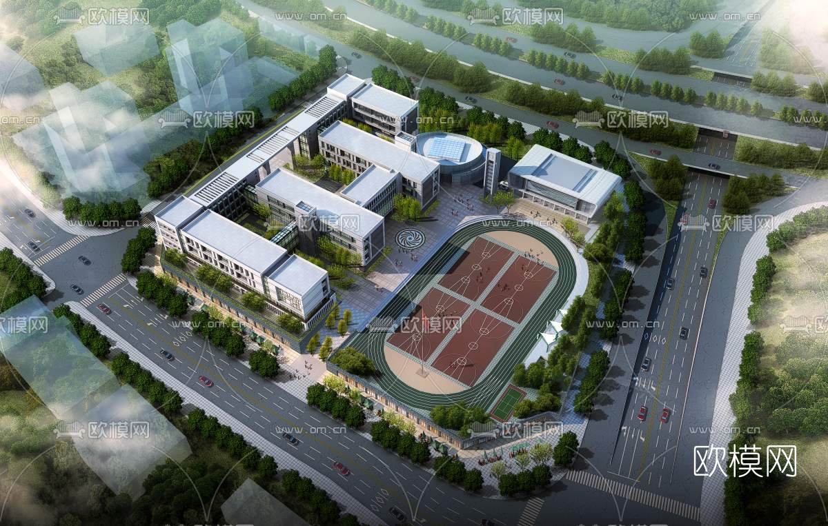 现代学校鸟瞰3d模型下载（渲染图1）