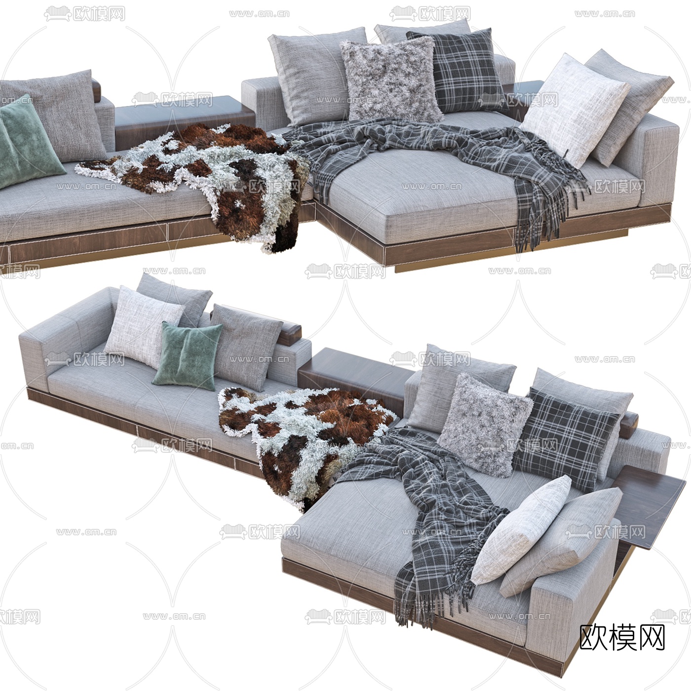 现代布艺转角多人沙发3d模型