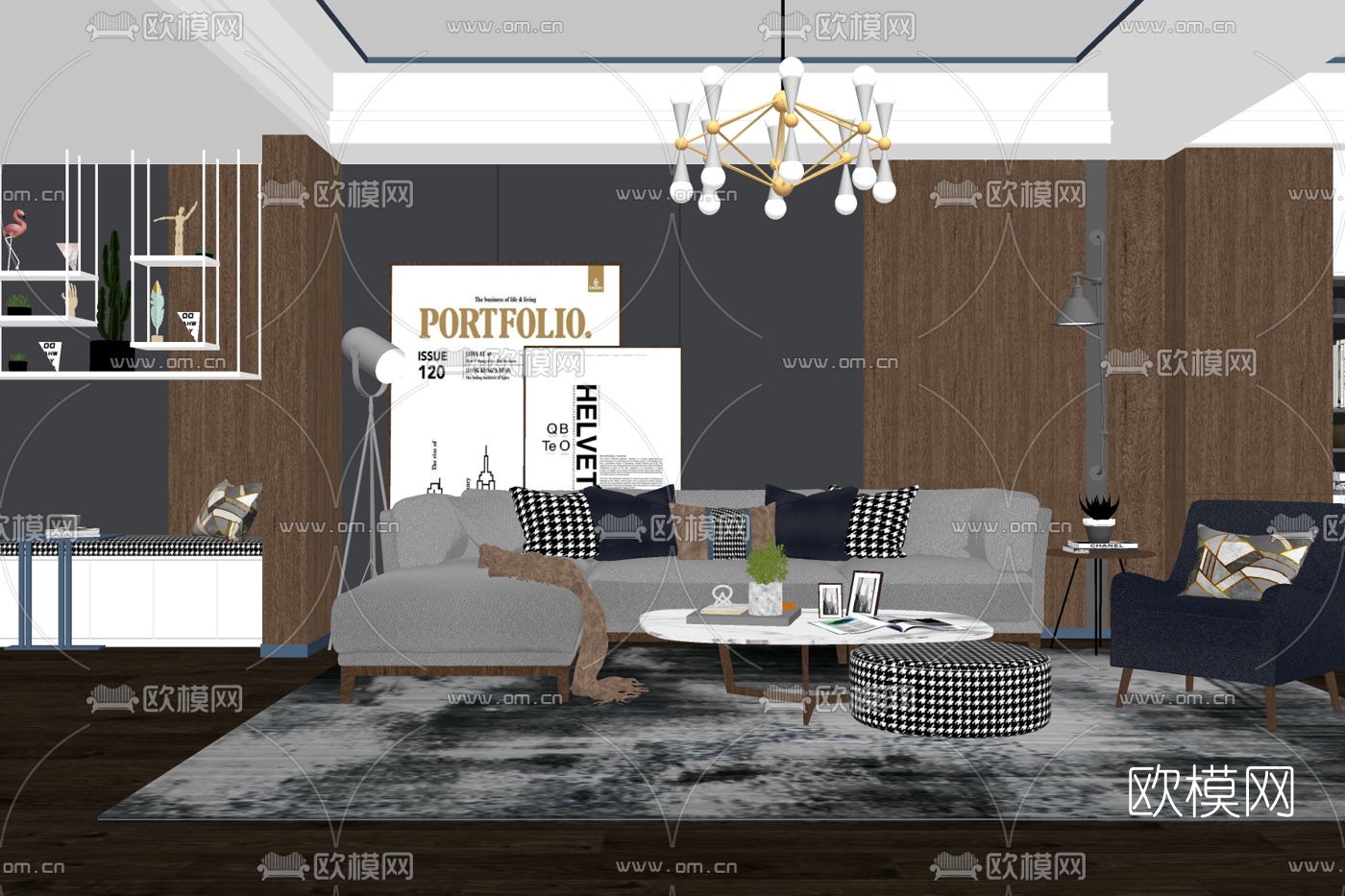 现代布艺组合沙发su模型下载