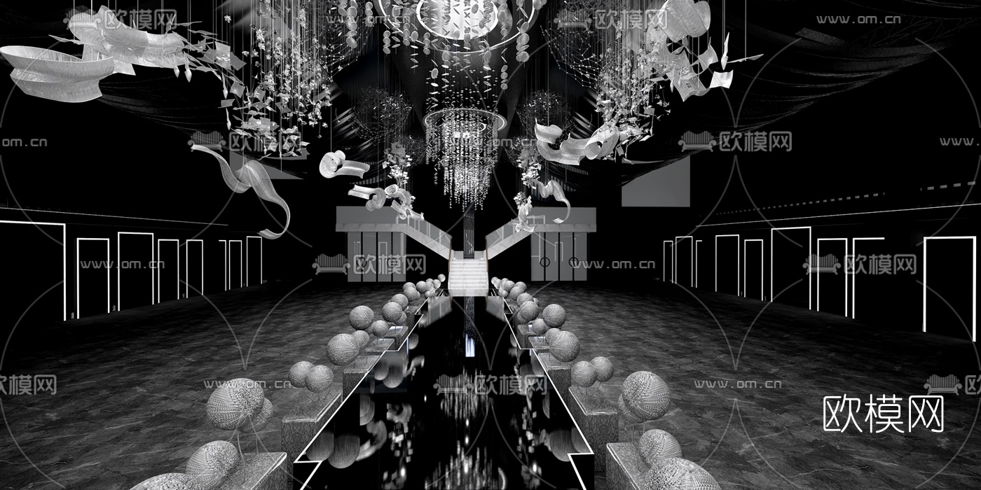 现代宴会厅su模型下载（渲染图4）