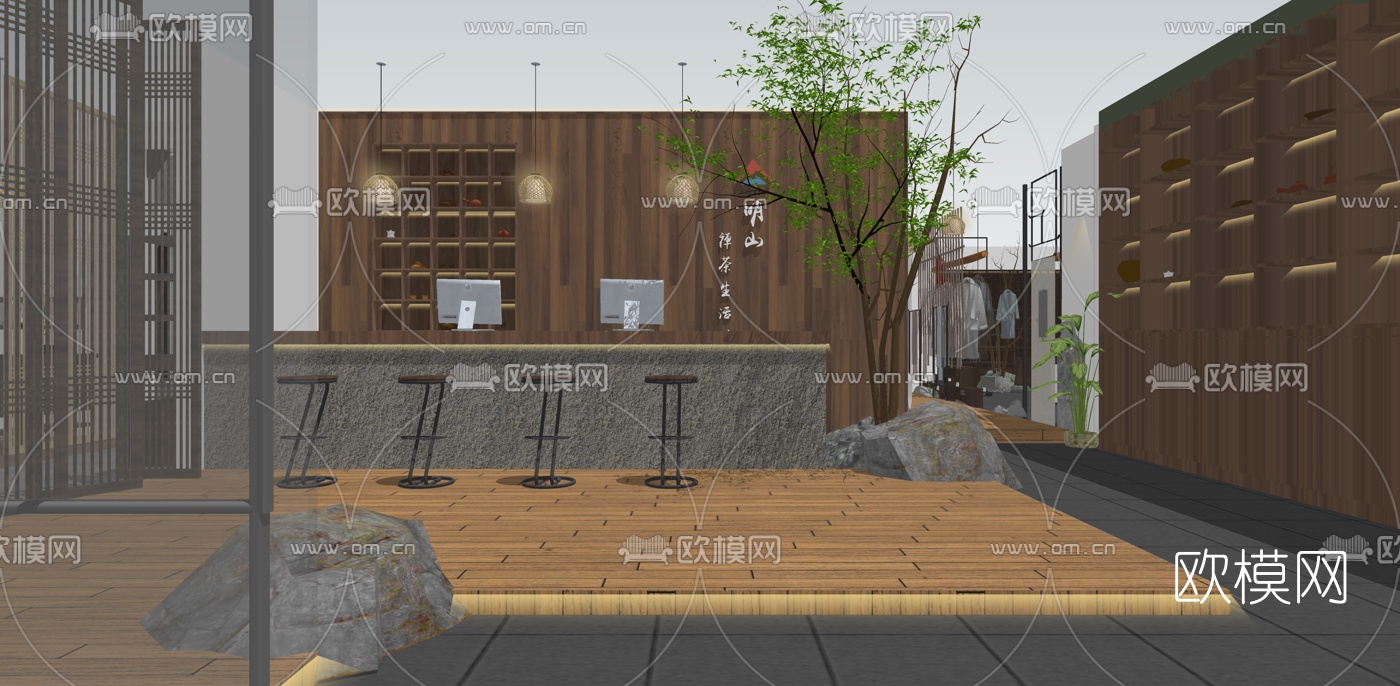 中式禅意茶馆su模型下载（渲染图1）