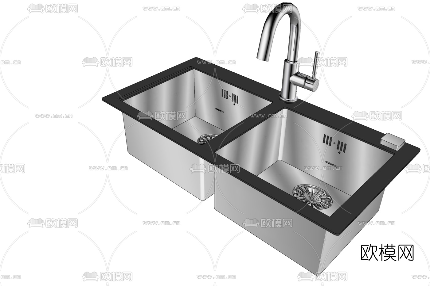 现代金属水槽洗碗槽免费su模型下载