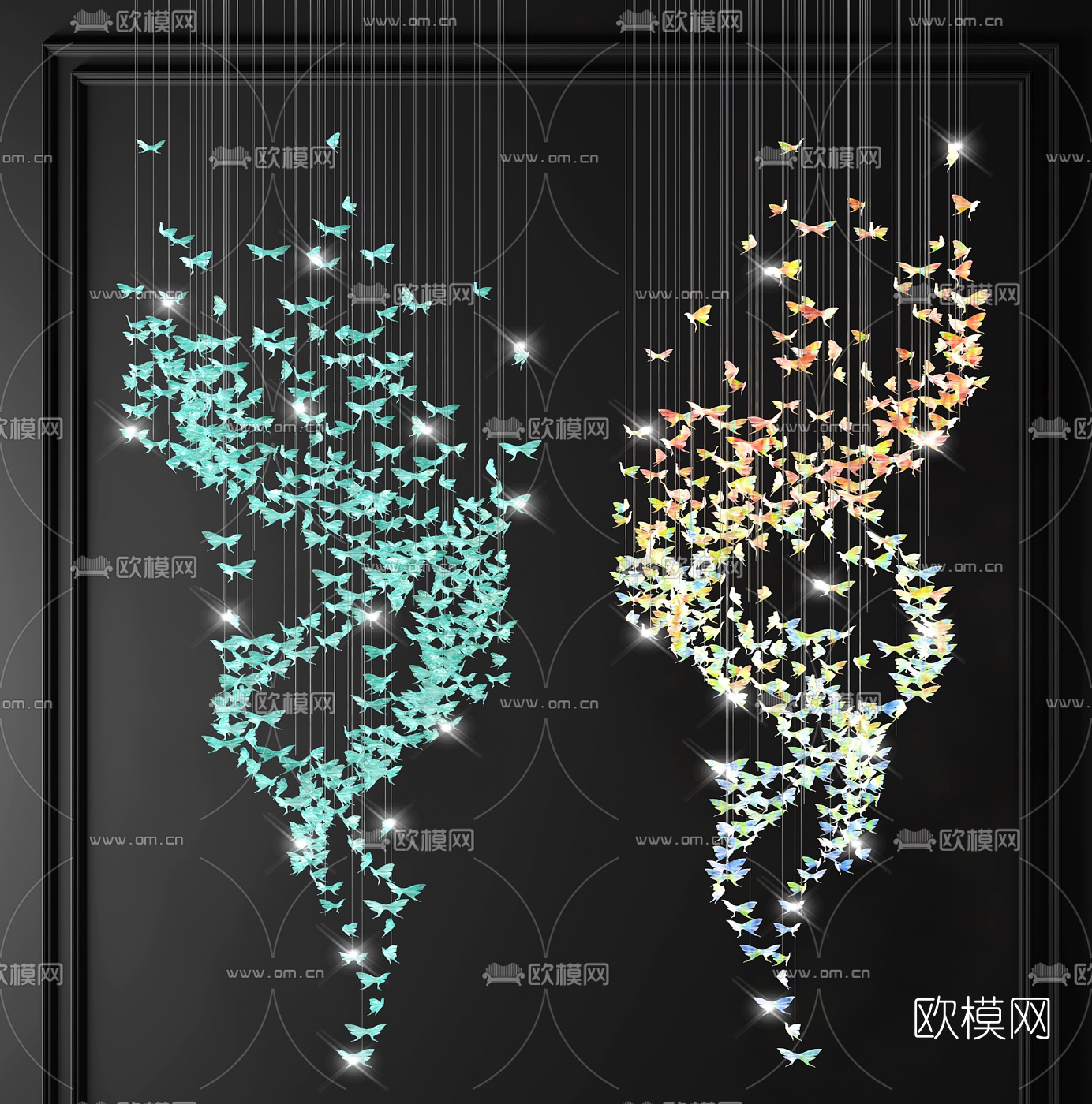 现代水晶蝴蝶装饰灯3d模型下载