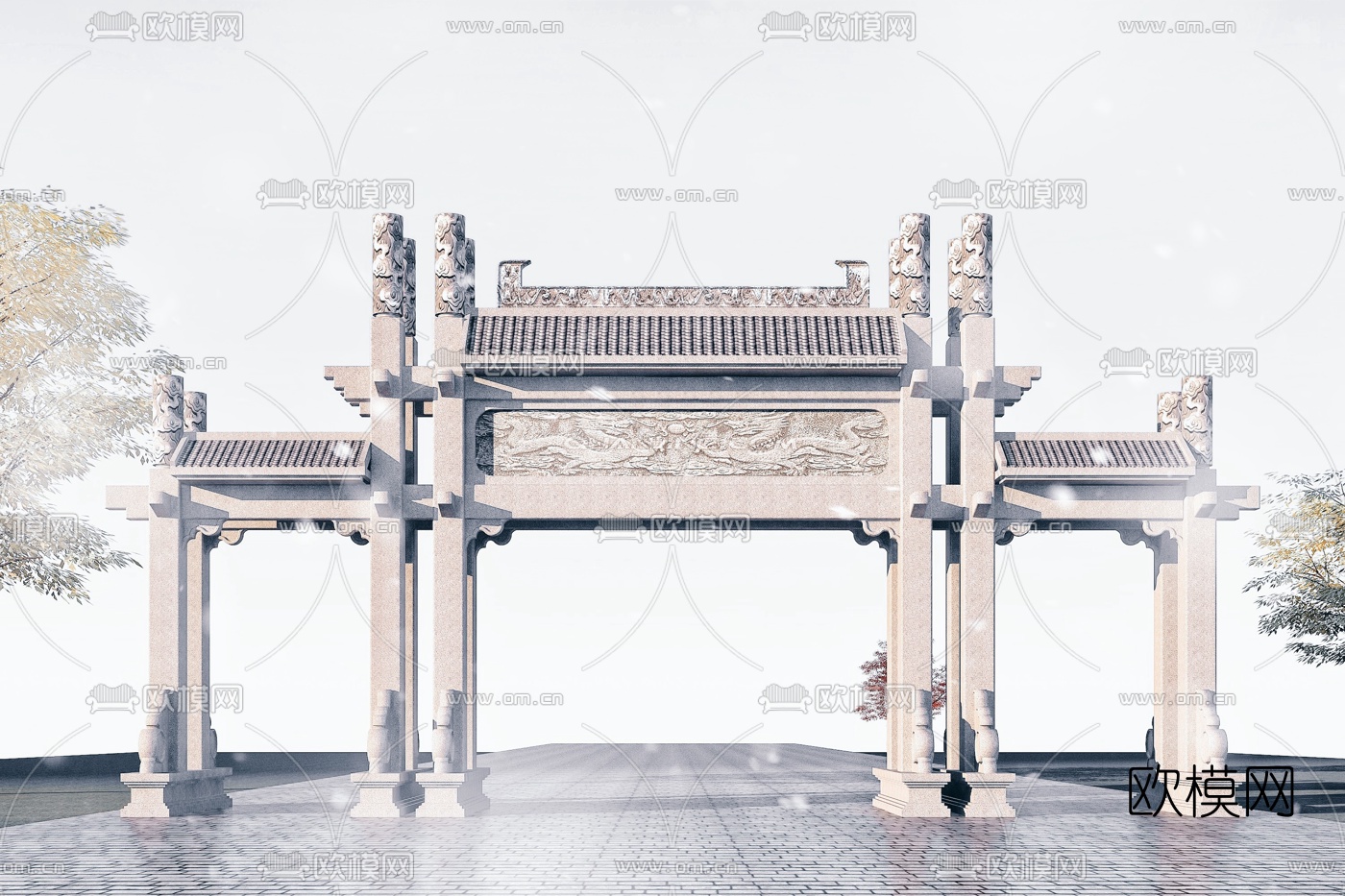 中式古建牌坊3d模型下载