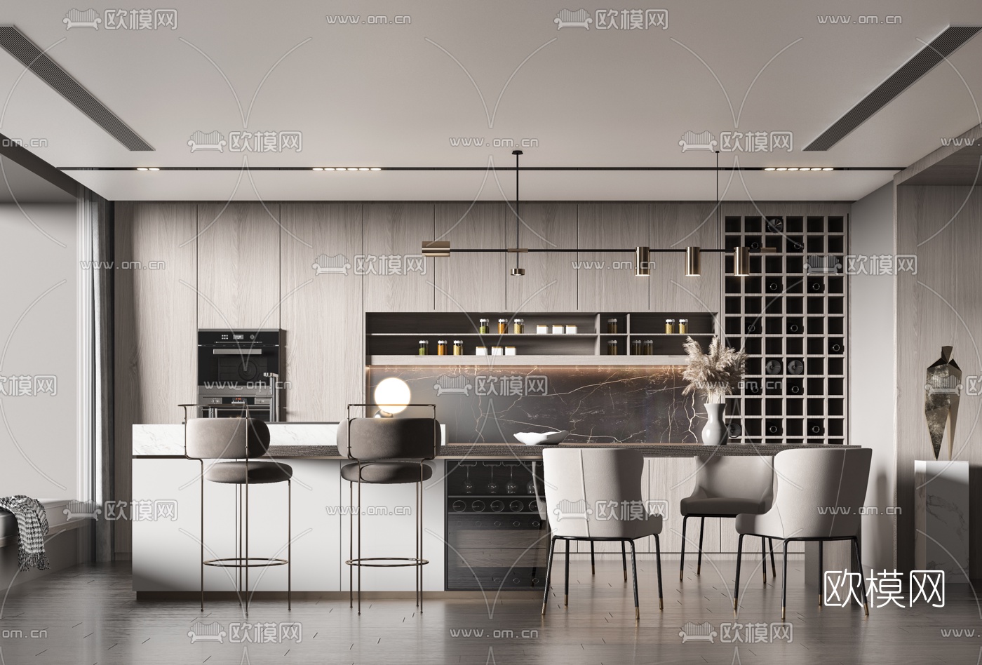 现代中岛厨房餐厅3d模型