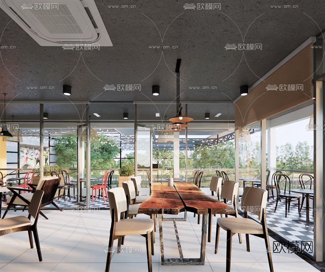 工业风咖啡厅su模型下载（渲染图3）