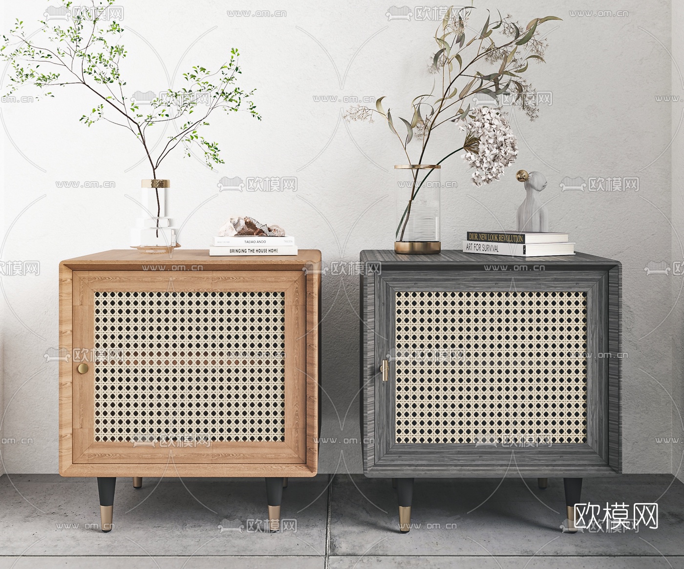 现代藤编网格床头柜3d模型下载