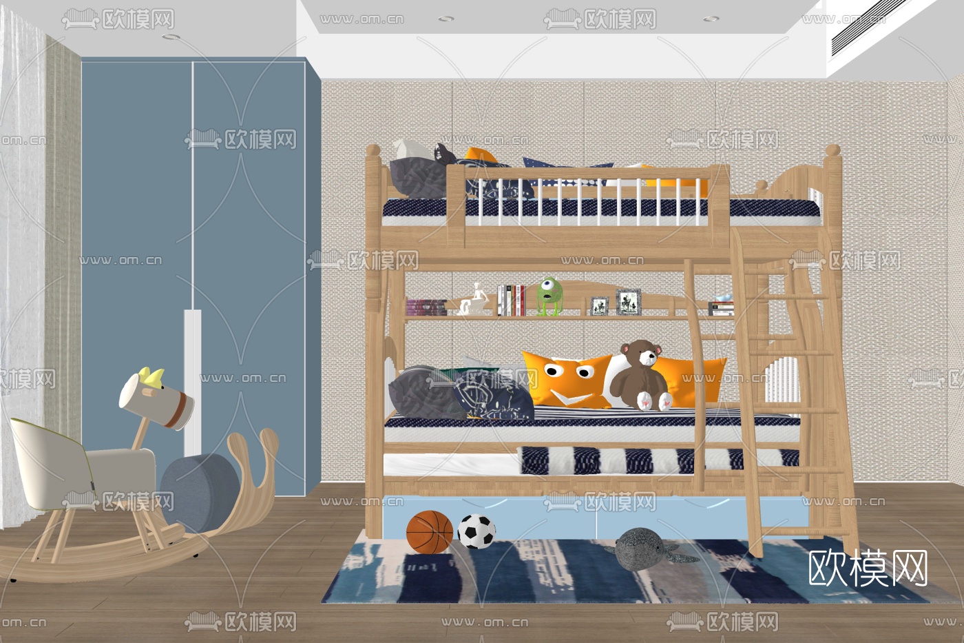 北欧高低儿童床su模型下载