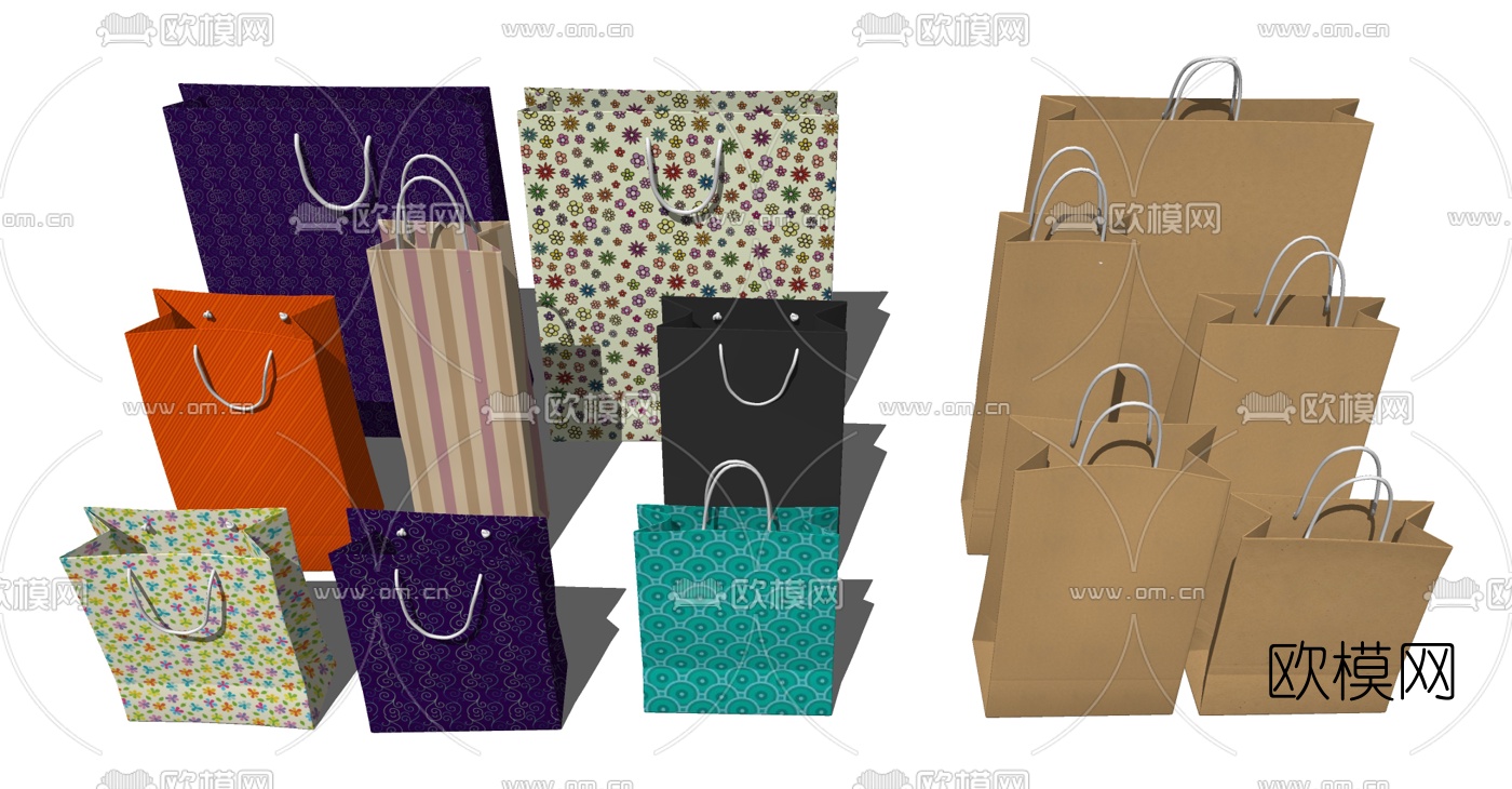 现代手提袋手拎兜纸袋su模型下载（渲染图1）