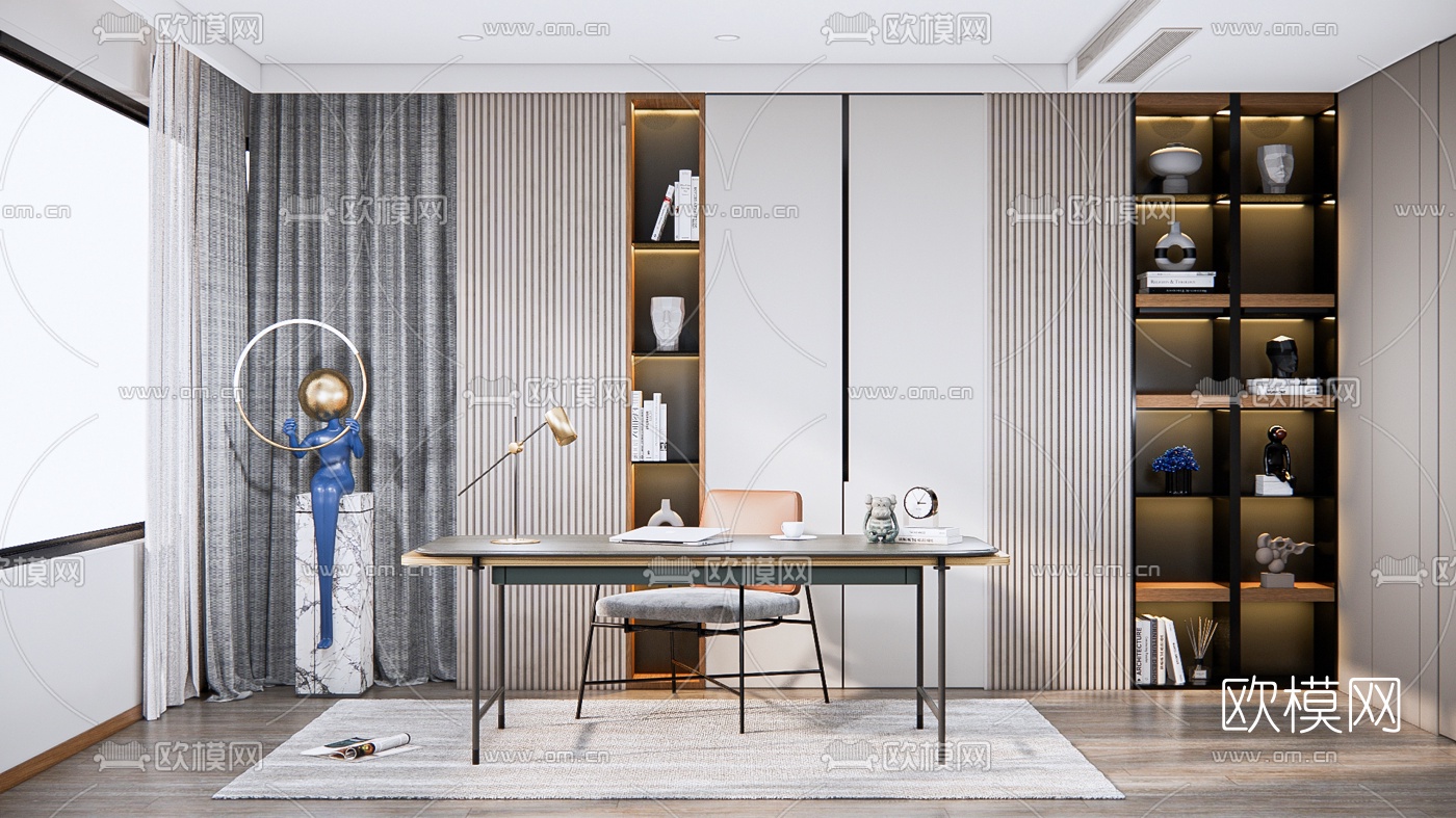 现代书桌椅su模型下载（渲染图1）