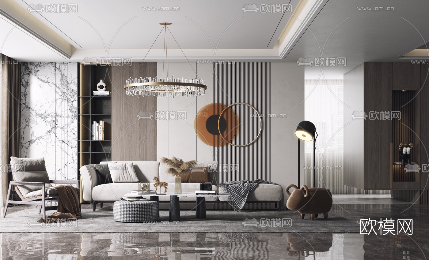 现代布艺沙发组合3d模型下载（渲染图1）