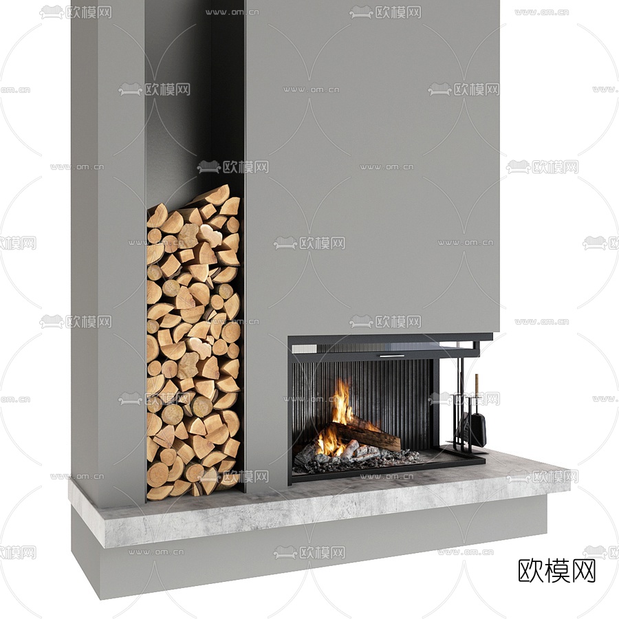 现代壁炉3d模型下载（渲染图1）
