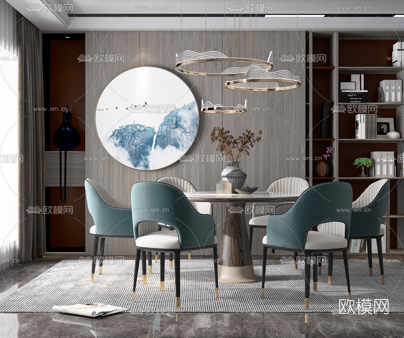 新中式圆形餐桌椅3d模型