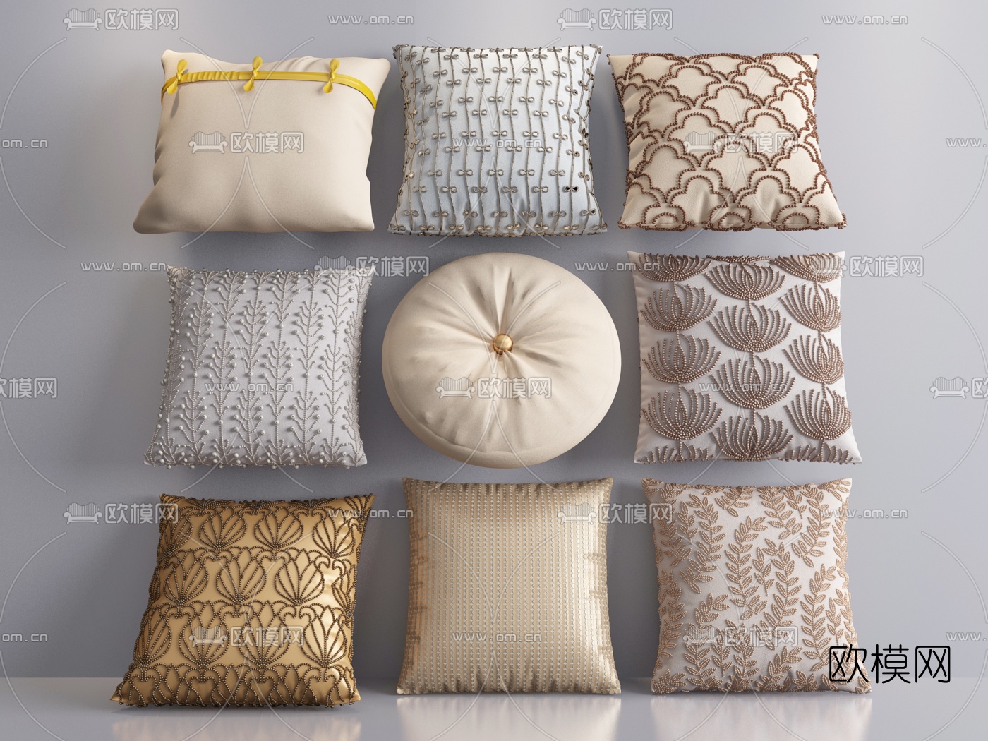 现代布艺抱枕3d模型下载