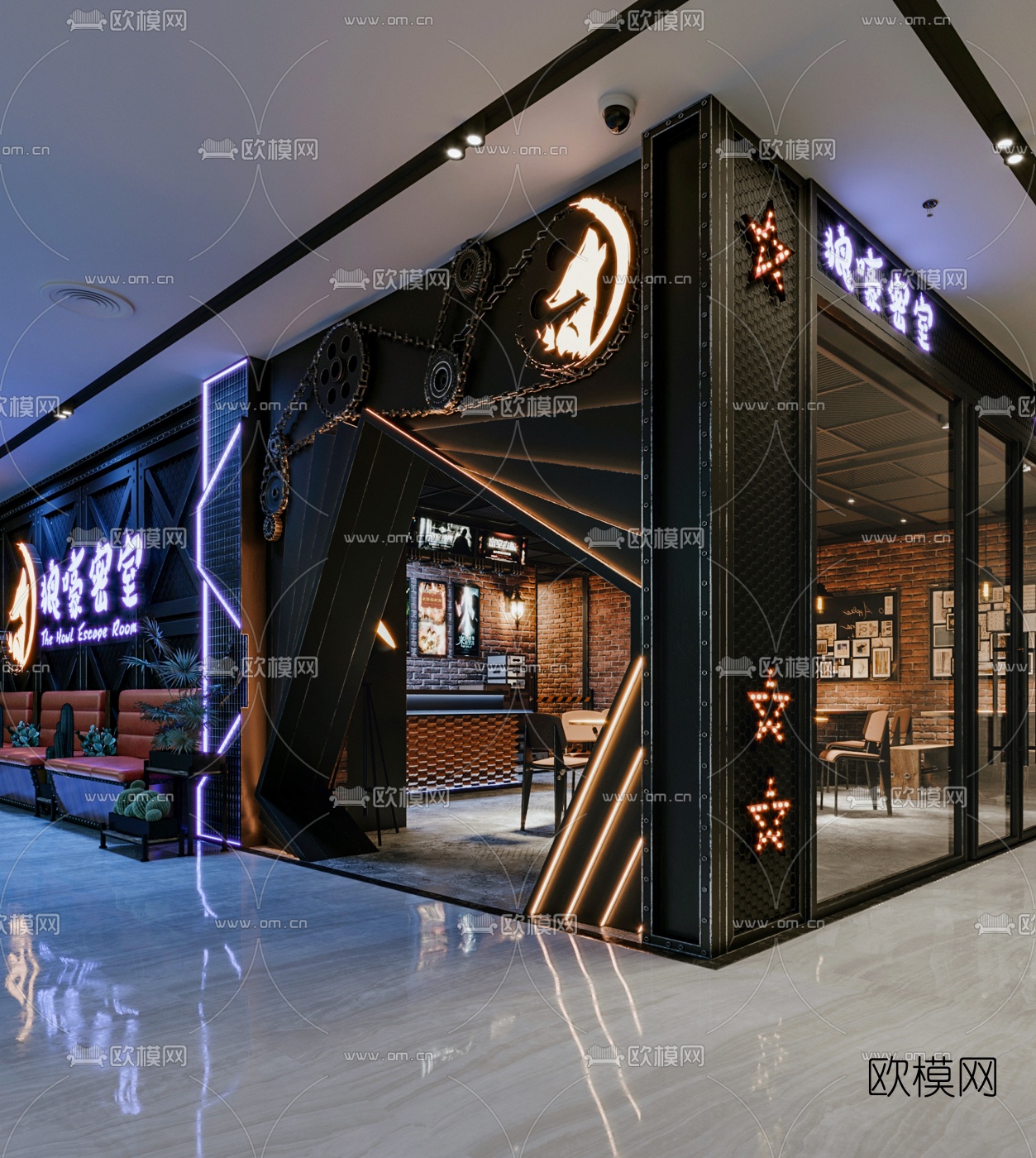 工业风密室逃脱游戏室3d模型